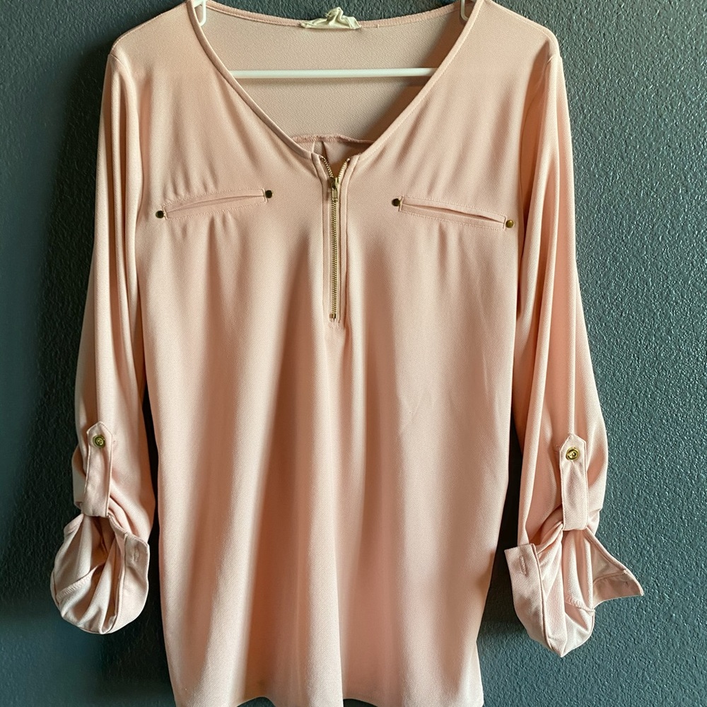 Light pink long sleeve with gold zipper detail